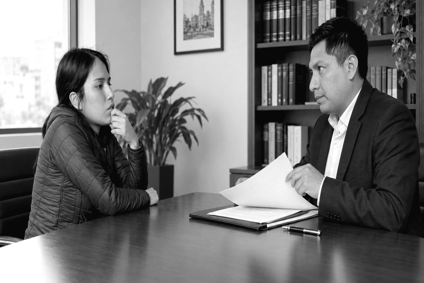 Consulta con un cliente en la oficina del estudio